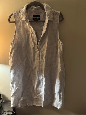 Tahari Blue and White Striped Sleeveless Tunic